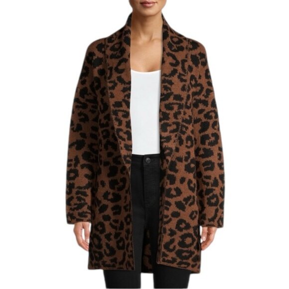 Sweaters - Vintage Unbranded Leopard Print Knit Slouchy Open Front Cozy Cardigan Sweater